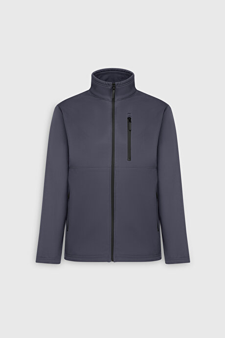 Sıcak Tutan Comfort Fit Rahat Kesim Dik Yaka Gri Mont resmi