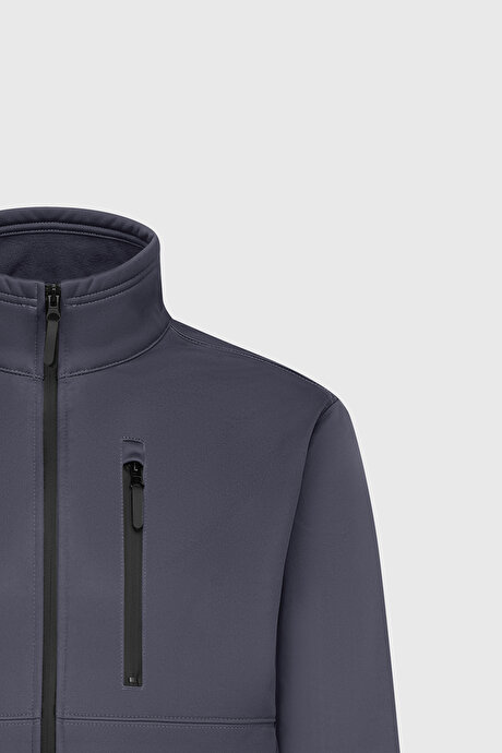 Sıcak Tutan Comfort Fit Rahat Kesim Dik Yaka Gri Mont resmi