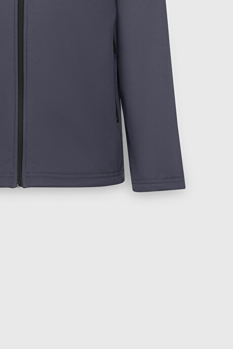 Sıcak Tutan Comfort Fit Rahat Kesim Dik Yaka Gri Mont resmi