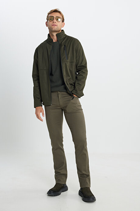 Sıcak Tutan Comfort Fit Rahat Kesim Dik Yaka Haki Mont resmi