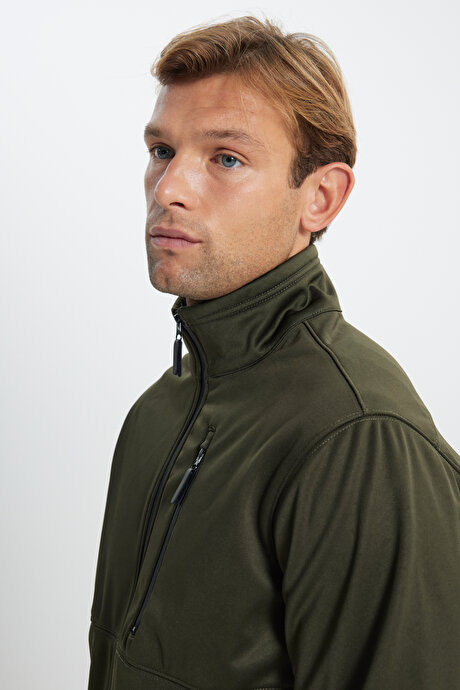 Sıcak Tutan Comfort Fit Rahat Kesim Dik Yaka Haki Mont resmi