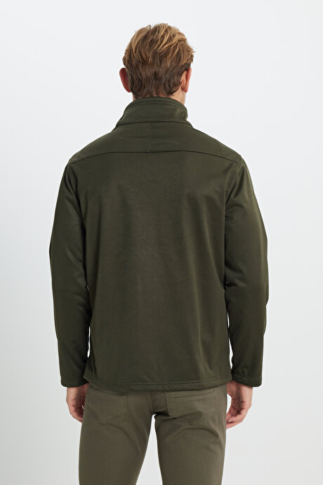 Sıcak Tutan Comfort Fit Rahat Kesim Dik Yaka Haki Mont resmi