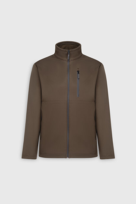 Sıcak Tutan Comfort Fit Rahat Kesim Dik Yaka Haki Mont resmi