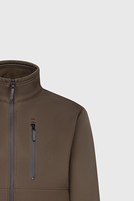 Sıcak Tutan Comfort Fit Rahat Kesim Dik Yaka Haki Mont resmi