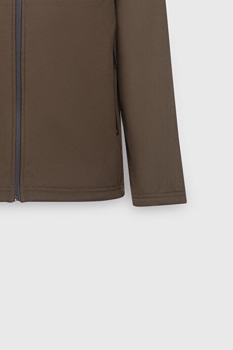 Sıcak Tutan Comfort Fit Rahat Kesim Dik Yaka Haki Mont resmi