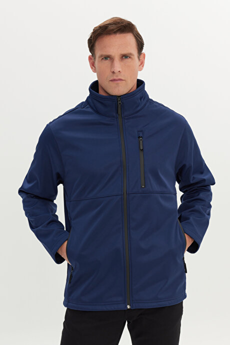 Sıcak Tutan Comfort Fit Rahat Kesim Dik Yaka Lacivert Mont resmi