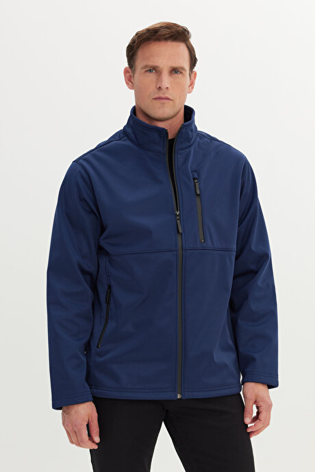 Sıcak Tutan Comfort Fit Rahat Kesim Dik Yaka Lacivert Mont resmi