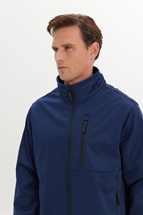 Sıcak Tutan Comfort Fit Rahat Kesim Dik Yaka Lacivert Mont resmi