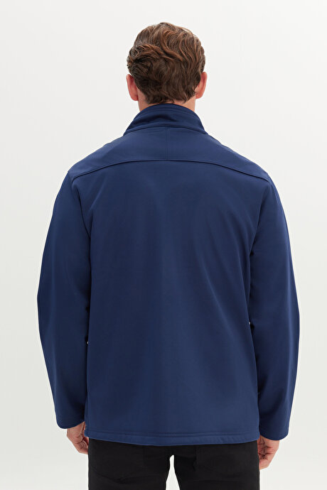 Sıcak Tutan Comfort Fit Rahat Kesim Dik Yaka Lacivert Mont resmi