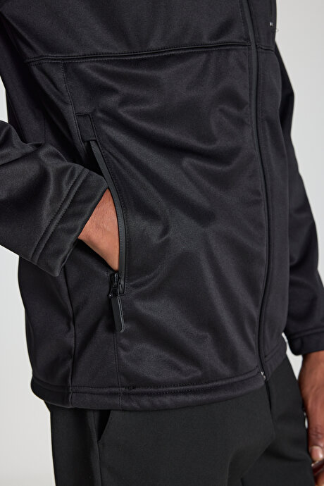 Sıcak Tutan Comfort Fit Rahat Kesim Dik Yaka Siyah Mont resmi