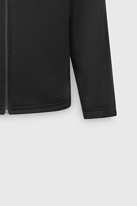 Sıcak Tutan Comfort Fit Rahat Kesim Dik Yaka Siyah Mont resmi