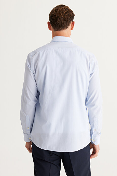 Slim Fit Dar Kesim Düğmeli Yaka Pamuklu Çizgili A.Mavi-Beyaz Gömlek resmi