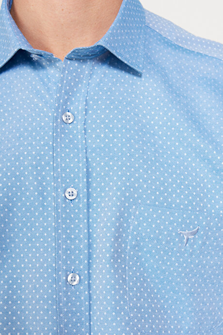 Slim Fit Dar Kesim Klasik Yaka Pamuklu Armürlü Mavi Gömlek resmi