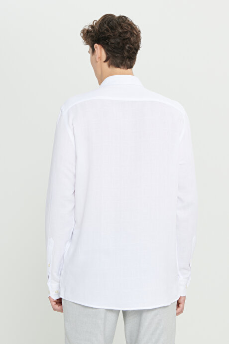 Slim Fit Dar Kesim Klasik Yaka Pamuklu Kareli Beyaz Gömlek resmi