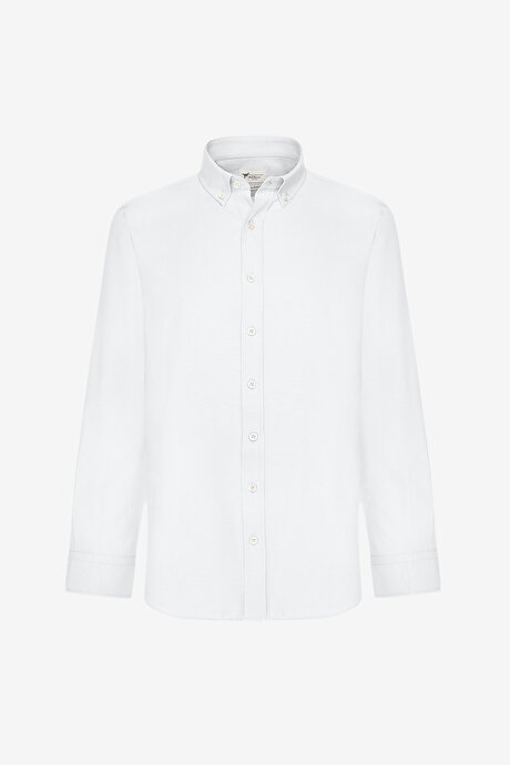 2'li Paket Pamuklu Kolay Ütülenebliir Slim Fit Dar Kesim Düğmeli Yaka Oxford Beyaz Gömlek resmi