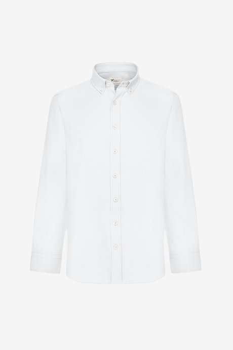 2'li Paket Pamuklu Kolay Ütülenebliir Slim Fit Dar Kesim Düğmeli Yaka Oxford Siyah-Beyaz Gömlek resmi