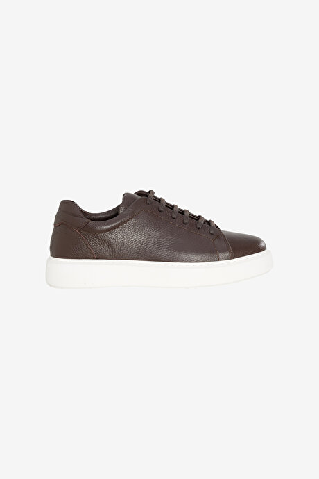 %100 Deri Rahat Taban Esnek Sneaker Kahverengi Ayakkabı resmi