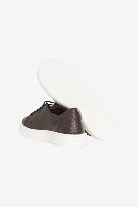 %100 Deri Rahat Taban Esnek Sneaker Kahverengi Ayakkabı resmi