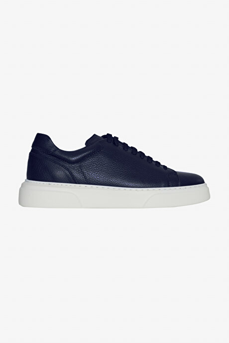 %100 Deri Rahat Taban Esnek Sneaker Lacivert Ayakkabı resmi