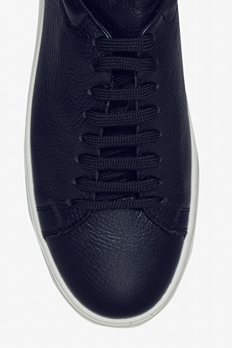 %100 Deri Rahat Taban Esnek Sneaker Lacivert Ayakkabı resmi