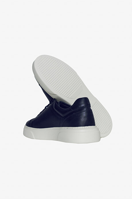 %100 Deri Rahat Taban Esnek Sneaker Lacivert Ayakkabı resmi