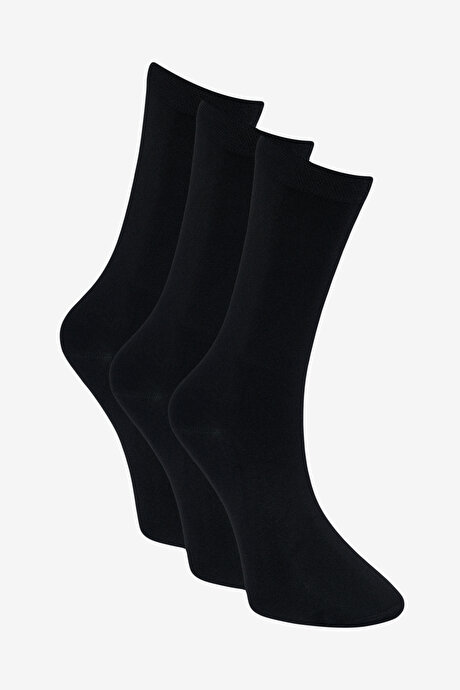 Desenli 3'lü Soket Siyah Çorap resmi