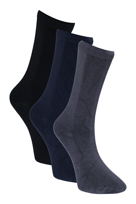 Desenli 3'lü Soket Siyah-Lacivert-Marengo Çorap resmi