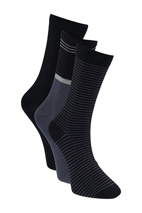 Desenli 3'lü Soket Siyah-Gri Çorap resmi