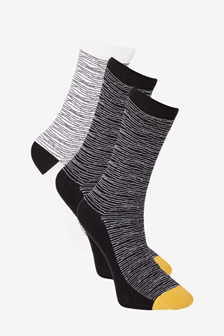 Desenli 3'lü Soket Siyah-Beyaz Çorap resmi