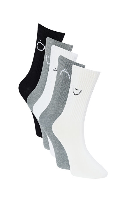 Desenli 5'li Soket Siyah-Beyaz-Gri Çorap resmi