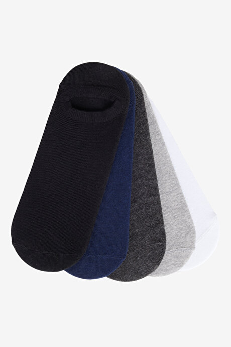 Pamuklu 5'li Paket Esnek Sneaker Siyah-Lacivert-Gri Çorap resmi