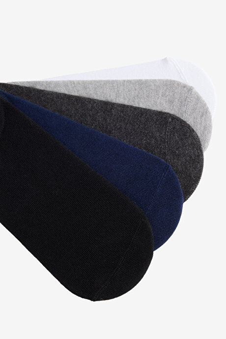 Pamuklu 5'li Paket Esnek Sneaker Siyah-Lacivert-Gri Çorap resmi