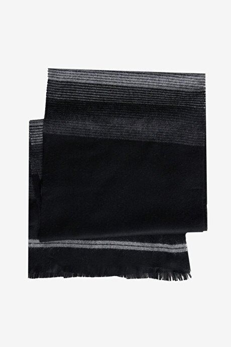 Sıcak Tutan Desenli Triko Siyah-Gri Atkı resmi