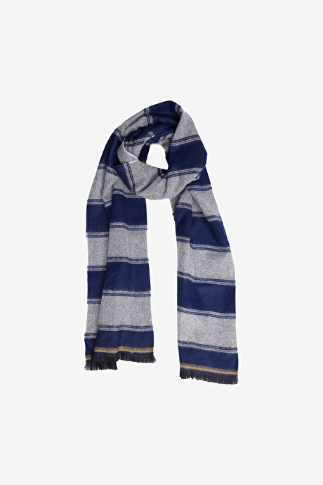 Sıcak Tutan Desenli Triko Lacivert-Gri Atkı resmi