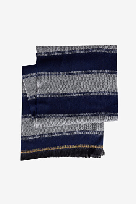 Sıcak Tutan Desenli Triko Lacivert-Gri Atkı resmi