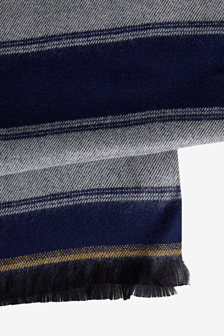 Sıcak Tutan Desenli Triko Lacivert-Gri Atkı resmi