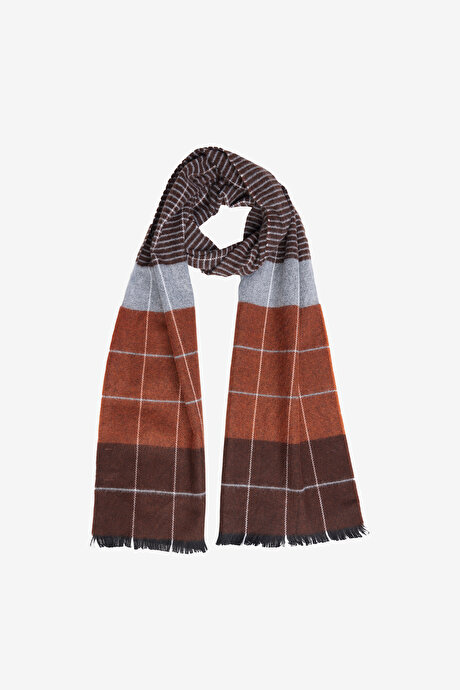 Sıcak Tutan Desenli Triko Kahve-Gri Atkı resmi