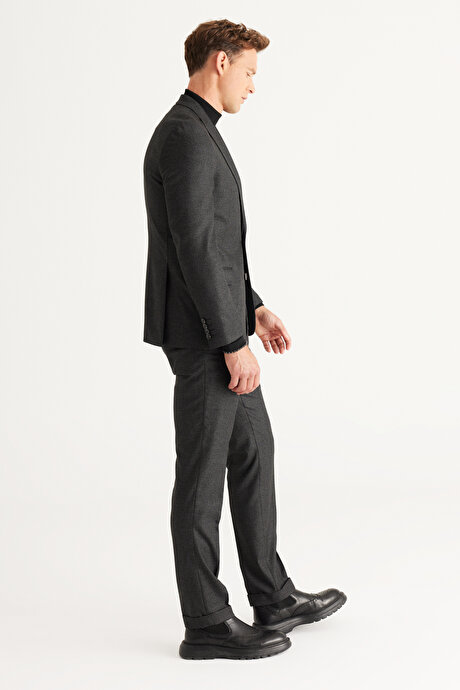 Slim Fit Kırlangıç Yaka Desenli Siyah-Gri Takım Elbise resmi