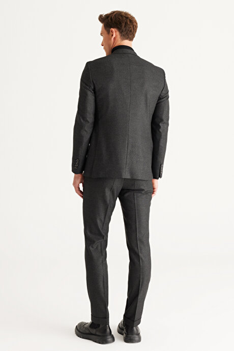 Slim Fit Kırlangıç Yaka Desenli Siyah-Gri Takım Elbise resmi