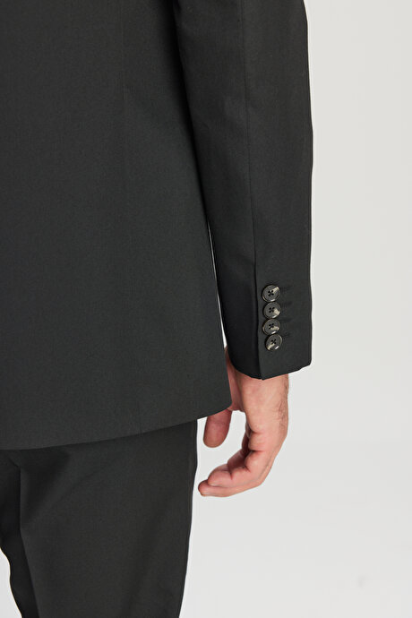 Slim Fit Dar Kesim Mono Yaka Siyah Takım Elbise resmi