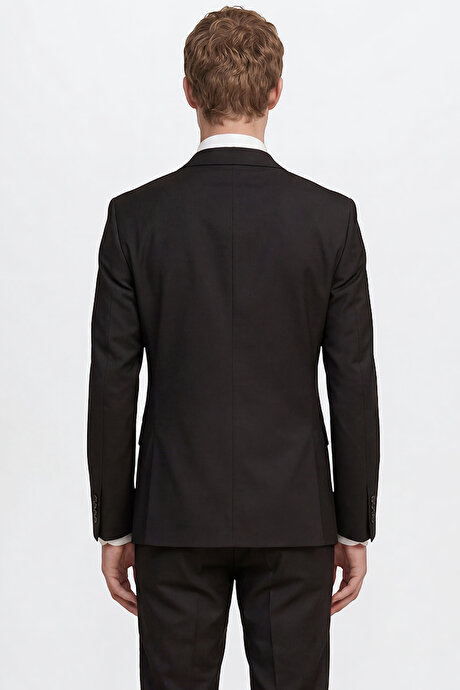 Slim Fit Dar Kesim Mono Yaka Siyah Takım Elbise resmi
