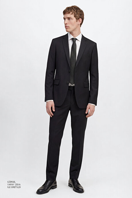 Slim Fit Dar Kesim Mono Yaka Siyah Takım Elbise resmi