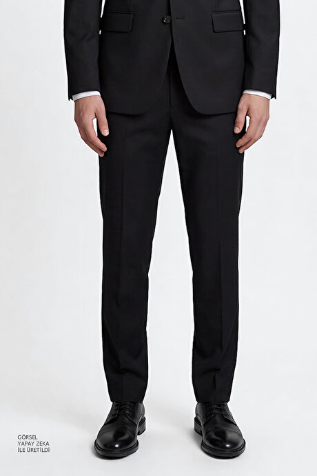 Slim Fit Dar Kesim Mono Yaka Siyah Takım Elbise resmi