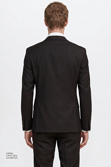 Slim Fit Dar Kesim Mono Yaka Siyah Takım Elbise resmi