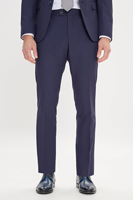 Slim Fit Dar Kesim Mono Yaka Lacivert Takım Elbise resmi