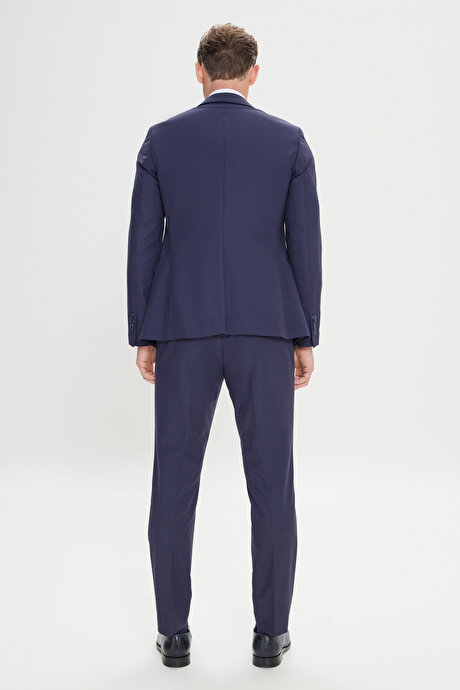 Slim Fit Dar Kesim Mono Yaka Lacivert Takım Elbise resmi