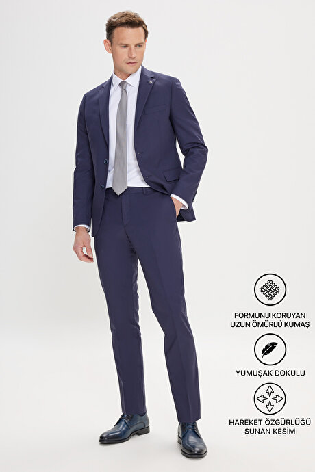 Slim Fit Dar Kesim Mono Yaka Lacivert Takım Elbise resmi