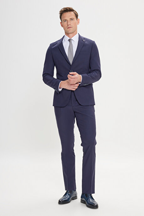 Slim Fit Dar Kesim Mono Yaka Lacivert Takım Elbise resmi
