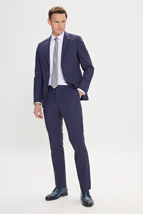 Slim Fit Dar Kesim Mono Yaka Lacivert Takım Elbise resmi