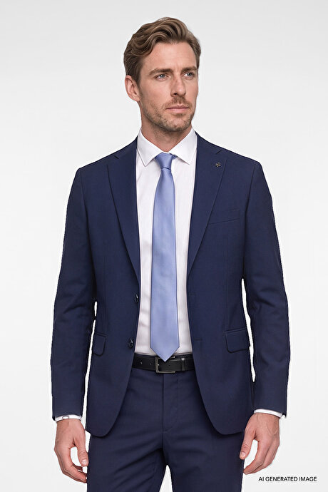Slim Fit Dar Kesim Mono Yaka Lacivert Takım Elbise resmi